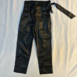Women’s Black Pleather Tie-Waist Ankle Pants